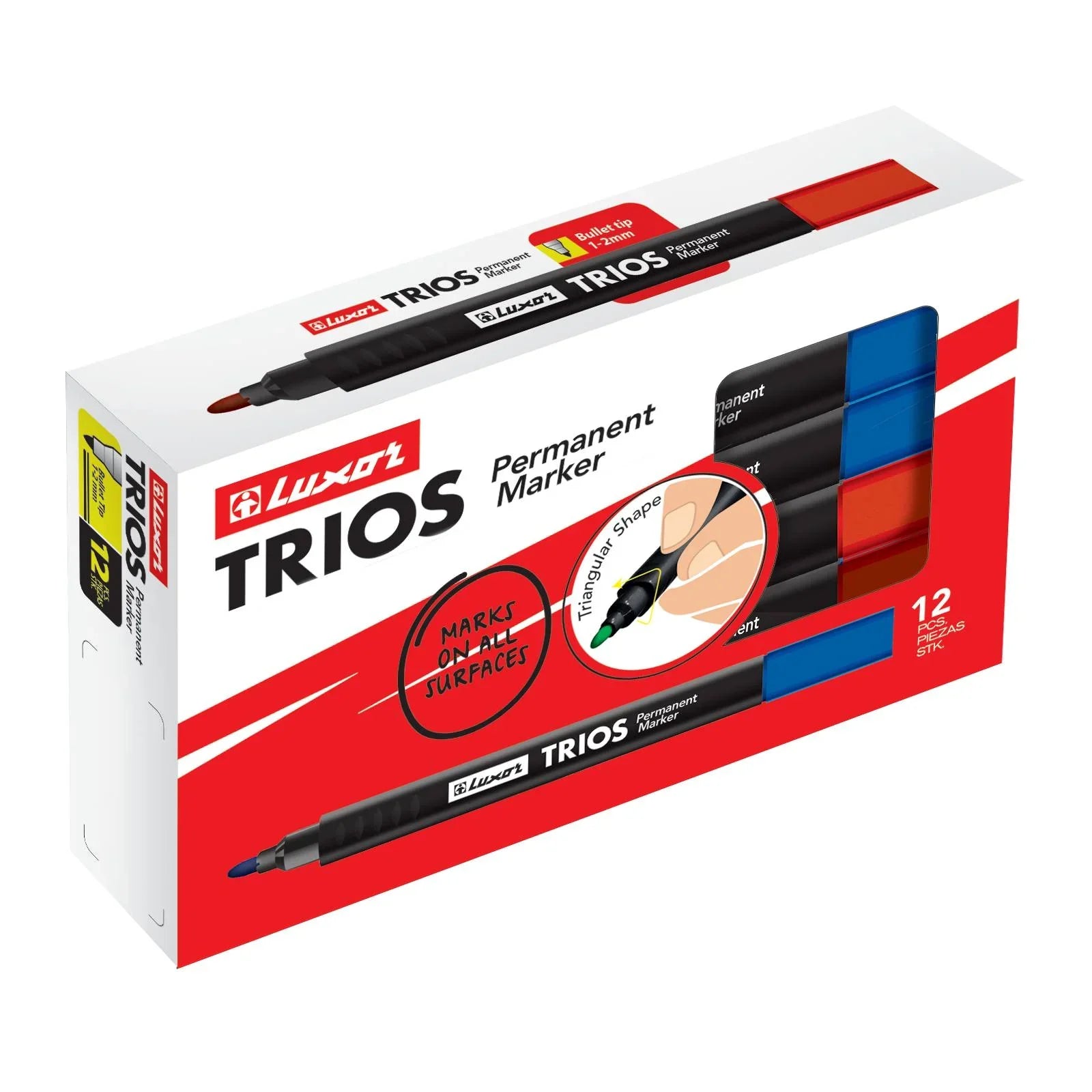 Luxor- Permanent Marker Trios Black (1-2Mm) Packet Of 12