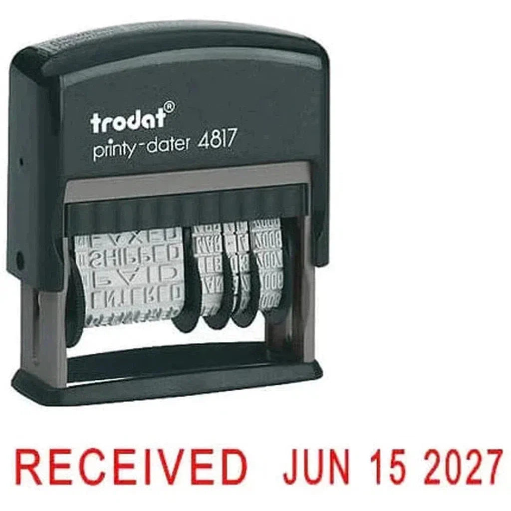 Trodat 4817 Date Stamp With 12 Changeable Messages - Red