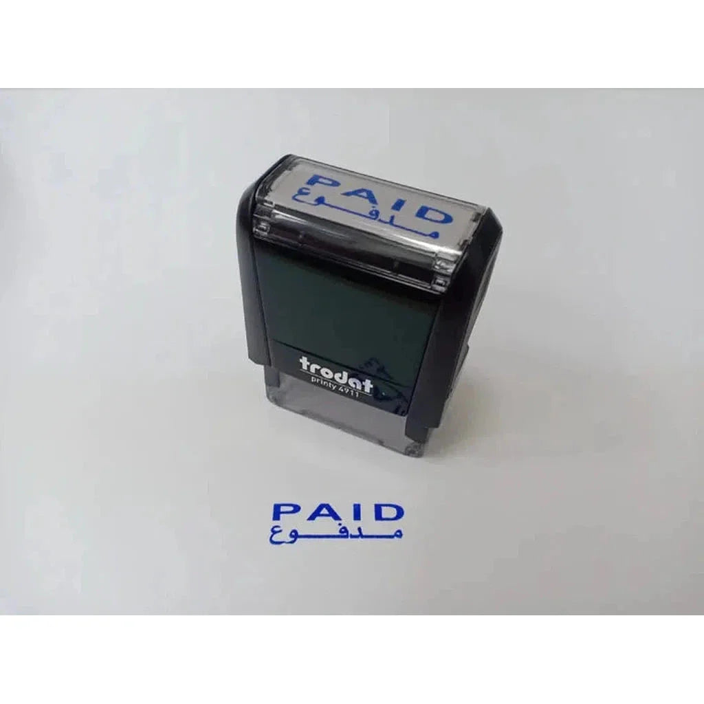 Trodat Printy 4911 Stamp "Paid" (With Arabic) Blue