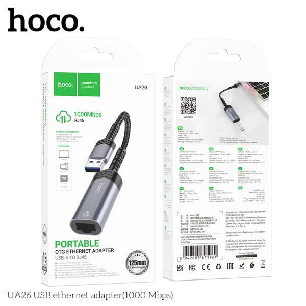 Hoco UA26 USB ethernet adapter(1000 Mbps) - metal gray