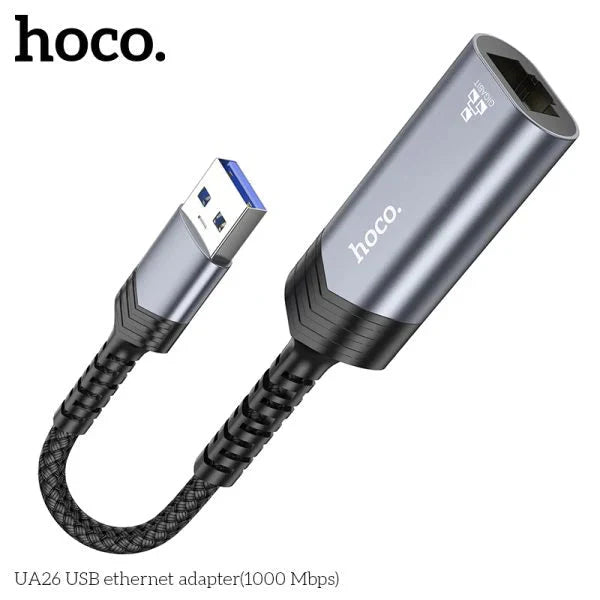 Hoco UA26 USB ethernet adapter(1000 Mbps) - metal gray