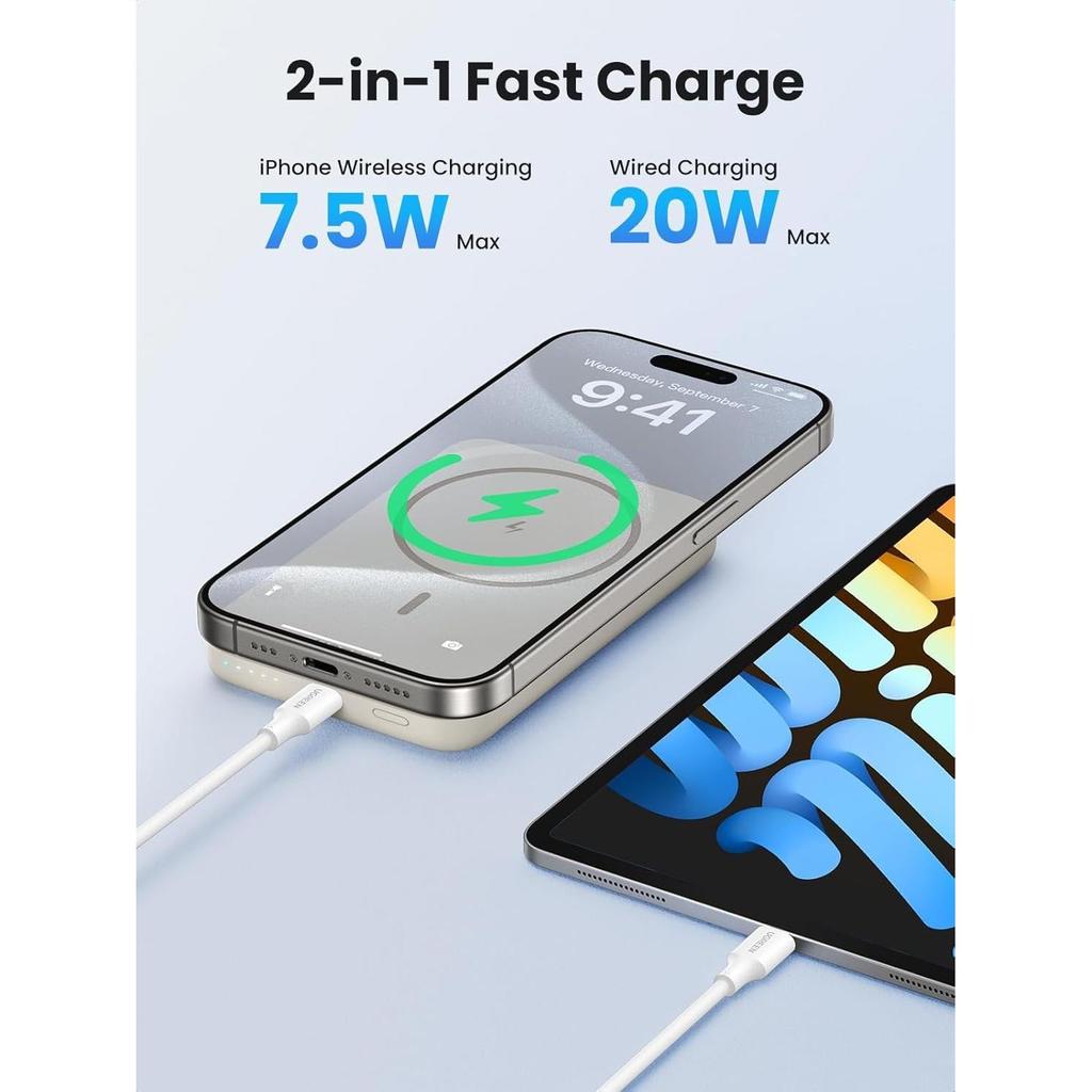 UGREEN 10000mAh PD-20W Magnetic Wireless15W Power Bank Beige PB561