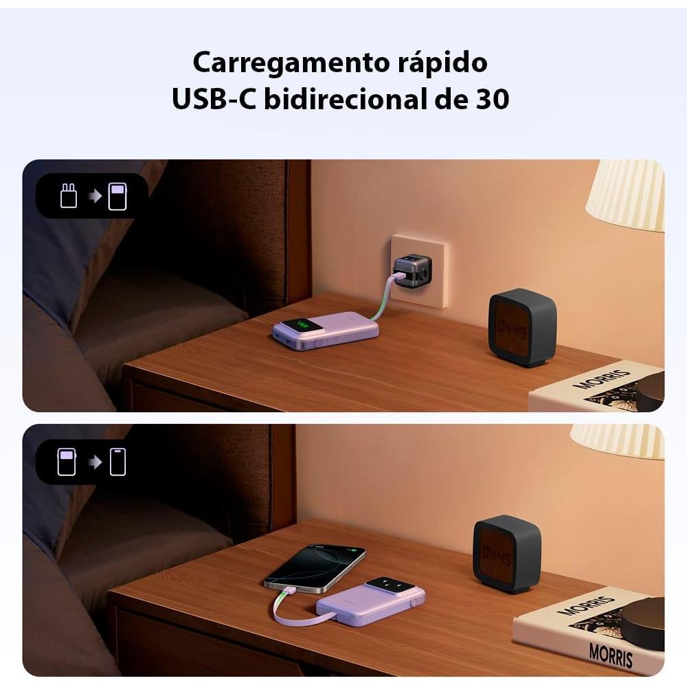 UGREEN 10000mAh Power Bank with Built-in Cable 15W PB511 - Purple