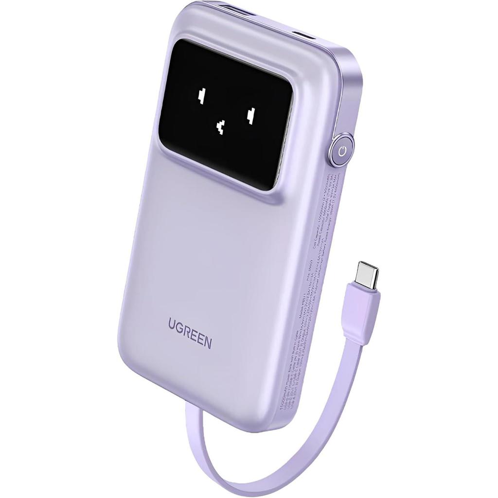 UGREEN 10000mAh Power Bank with Built-in Cable 15W PB511 - Purple