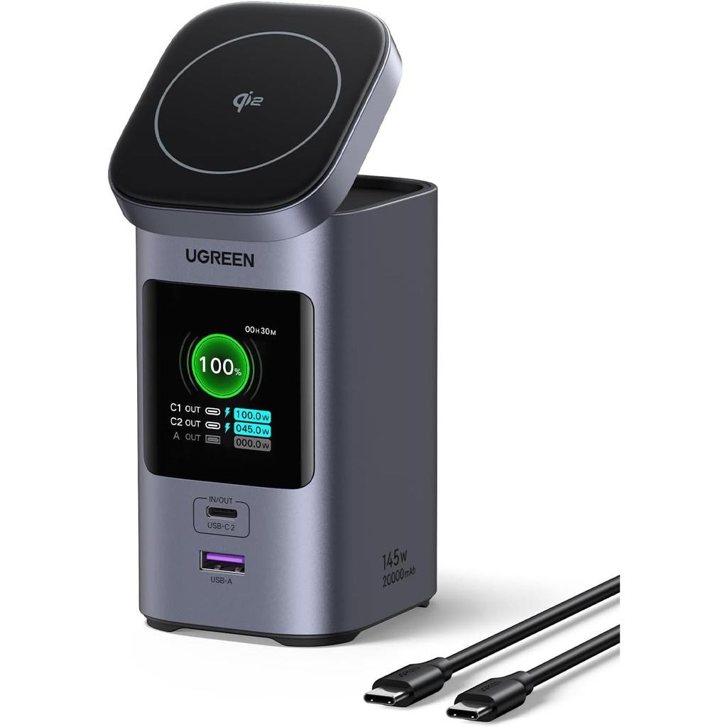 UGREEN 20000MAH 145W Fast Charging Qi2 15w Power Bank black+gray PB771