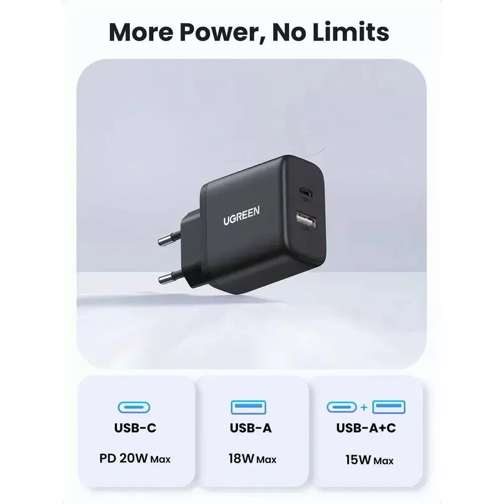 UGREEN 20W 2-Port Fast Charger UK Black - X227