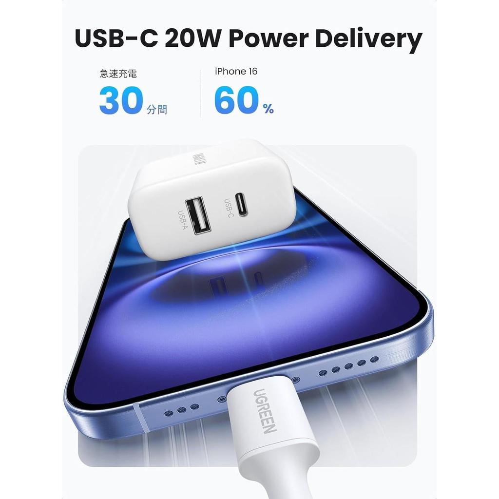 UGREEN 20W 2-Port Fast Charger UK White - X227
