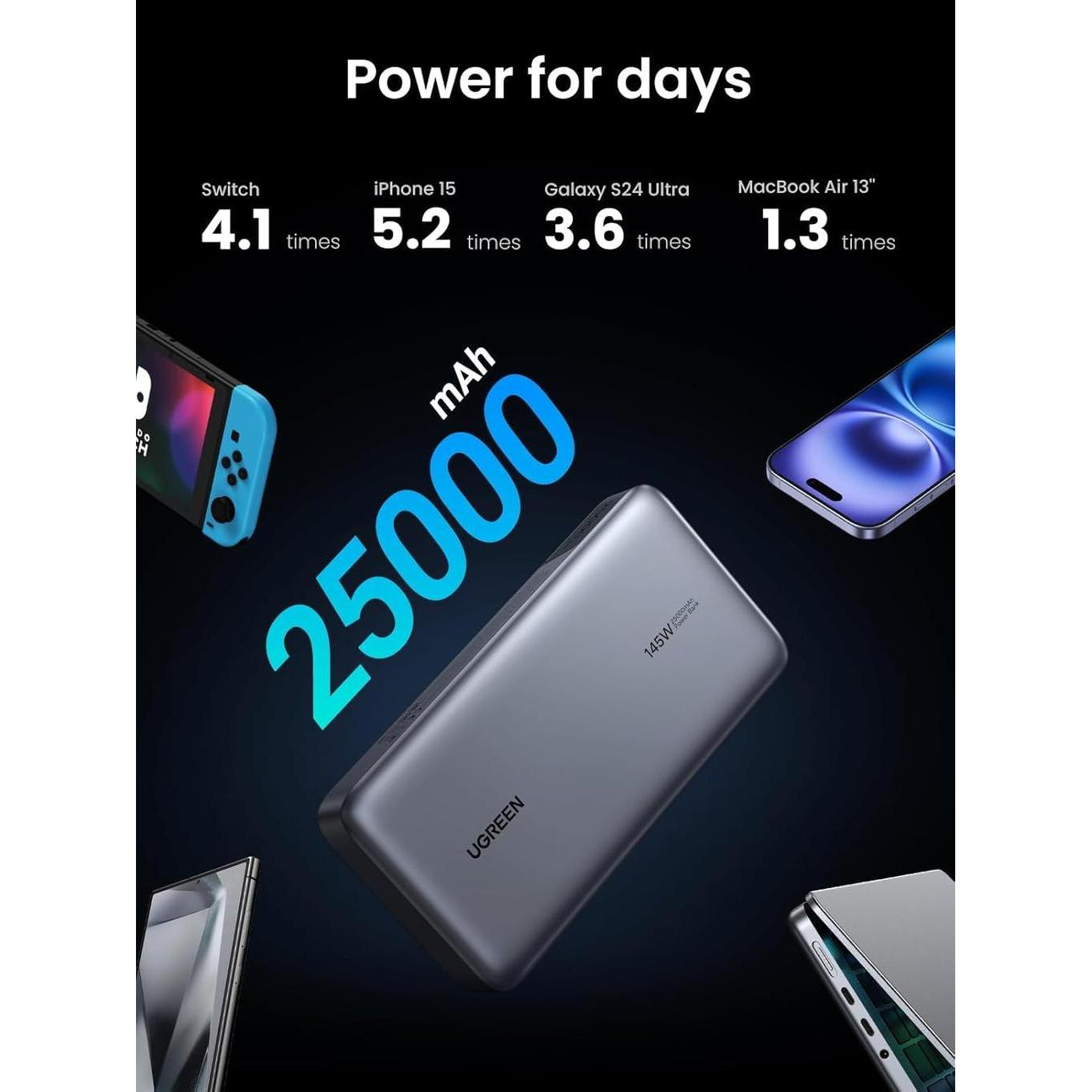UGREEN 25000mAh 140W Power Bank with Built-in Cable PB205