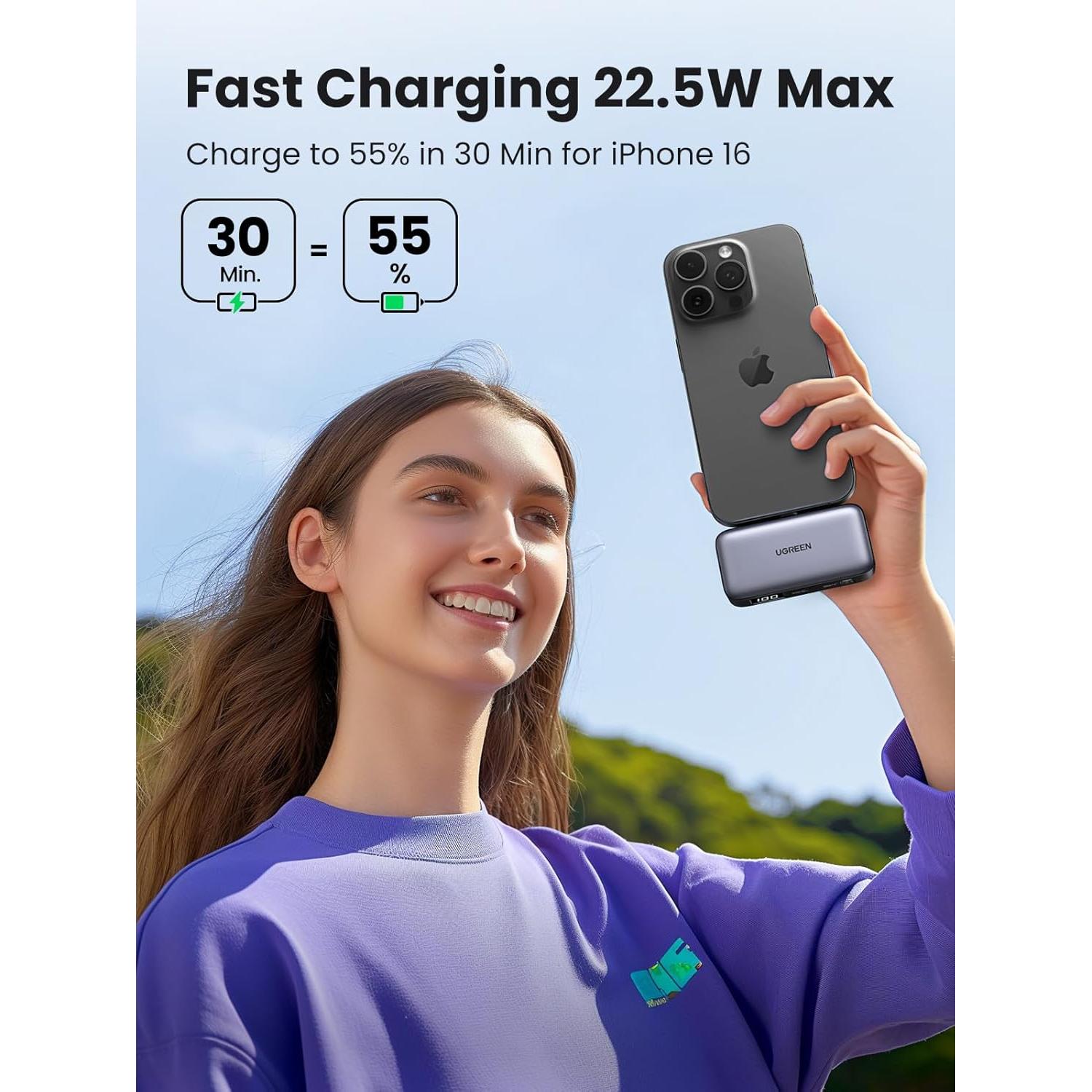 UGREEN 5000mAh PD-20W Power Bank with Built-in USB-C Connector - PB503