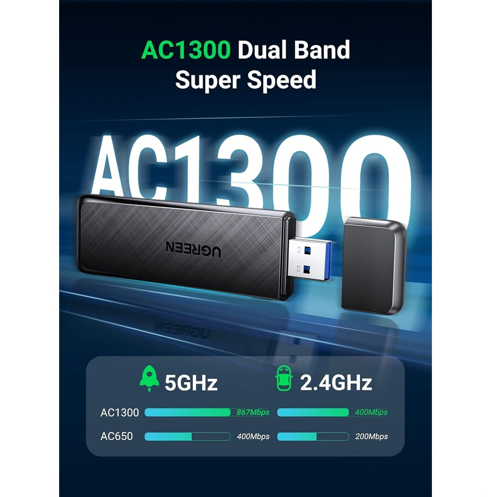 UGREEN CM492 AC1300 Dual-Band Wireless USB 3.0 Adapter