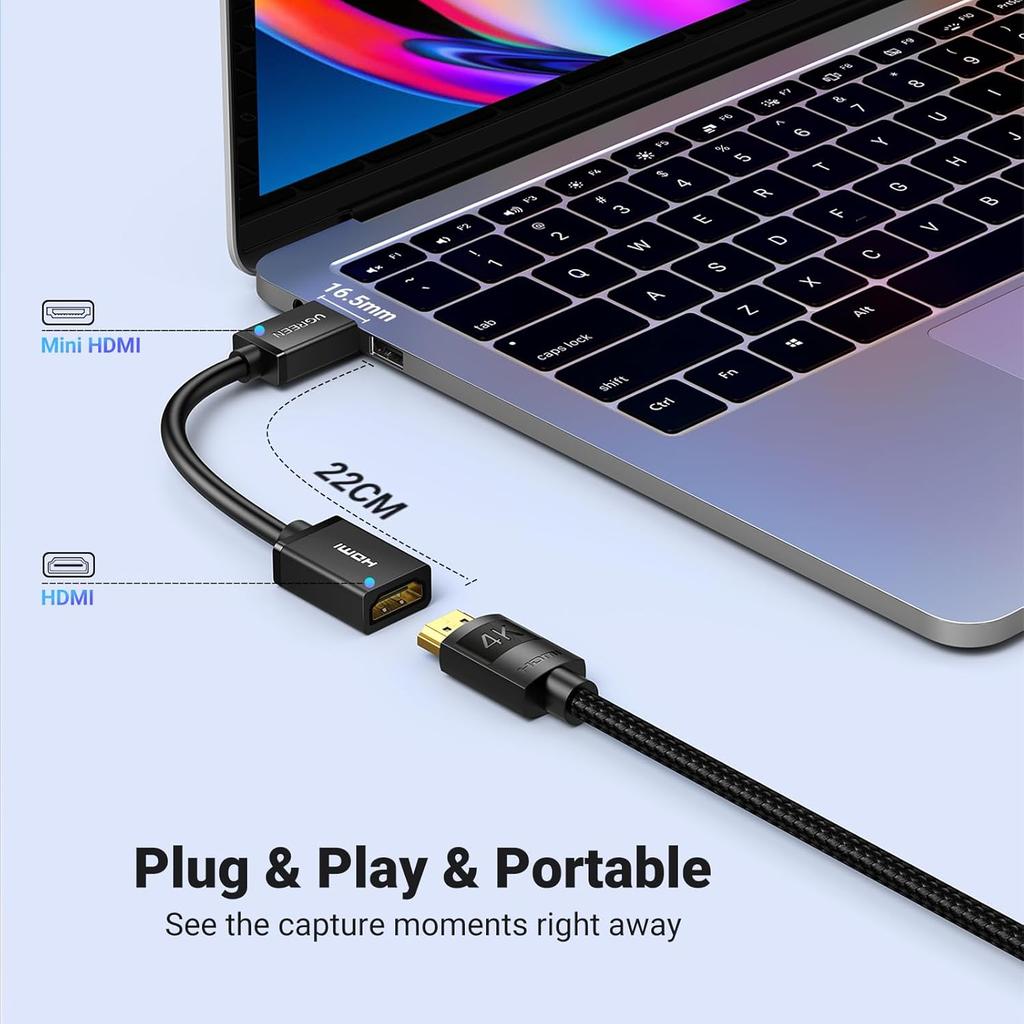UGREEN Mini HDMI Male to HDMI Female Adapter Cable 22cm (Black) 20137