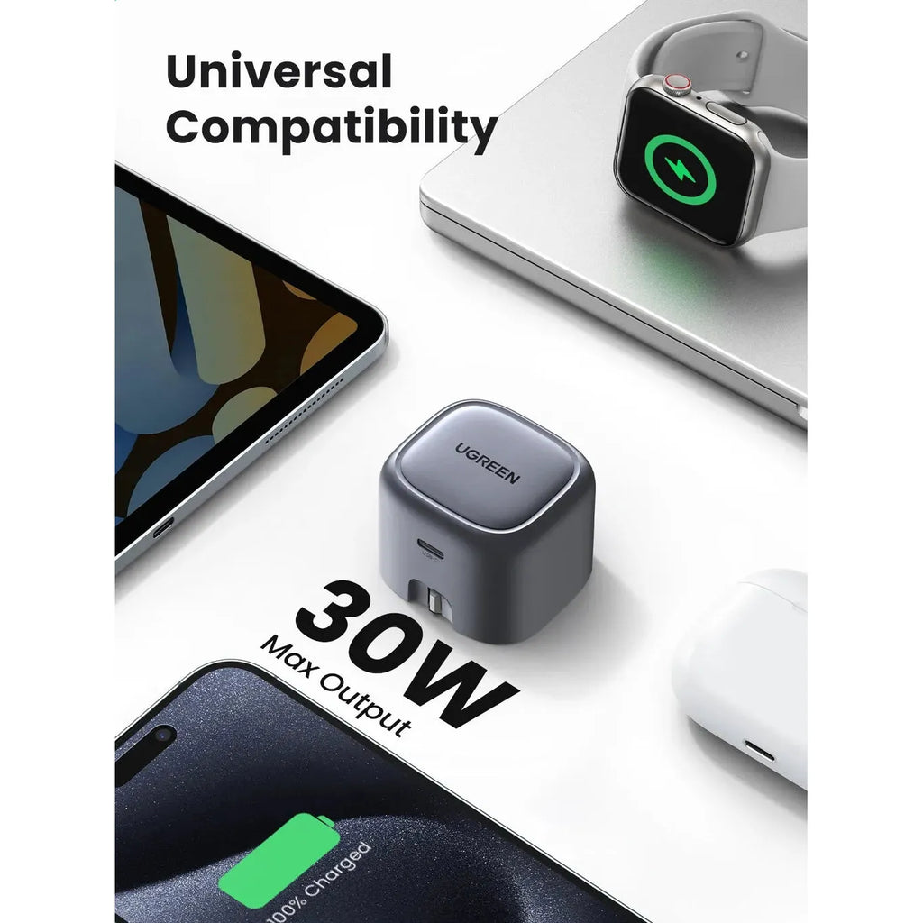 UGREEN Nexode 30W USB-C PD GaN Fast Charger UK -folding foot Black - CD305