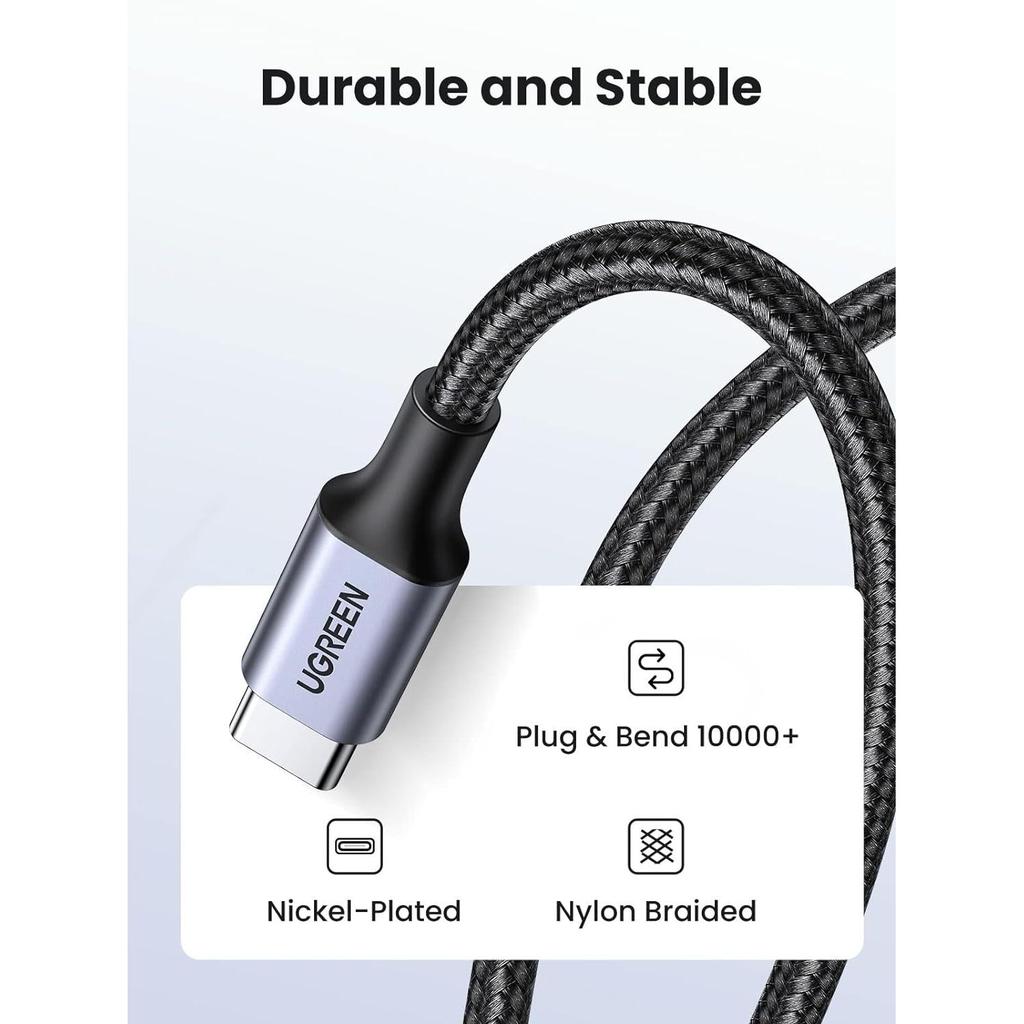 UGREEN USB 2.0 C M/M Round Cable Nickel Plating Aluminum Shell 2m Gray Black - US261