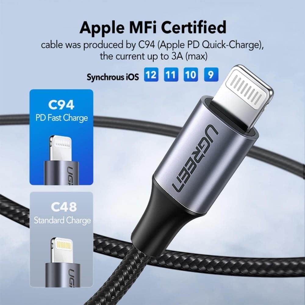 UGREEN USB-C to Lightning M/M Cable Aluminum Shell Braided 1m Silver - US304