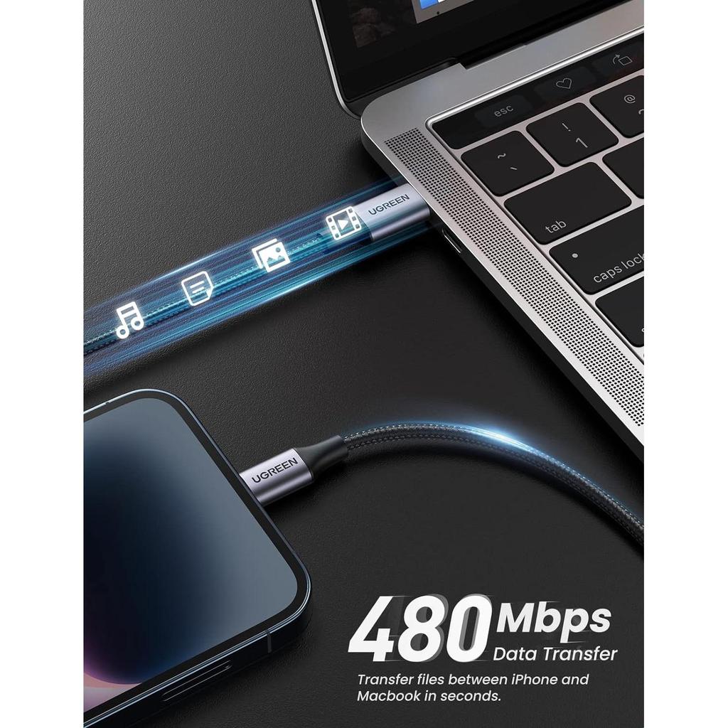 UGREEN USB-C to Lightning M/M Cable Aluminum Shell Braided 2m Black - US304
