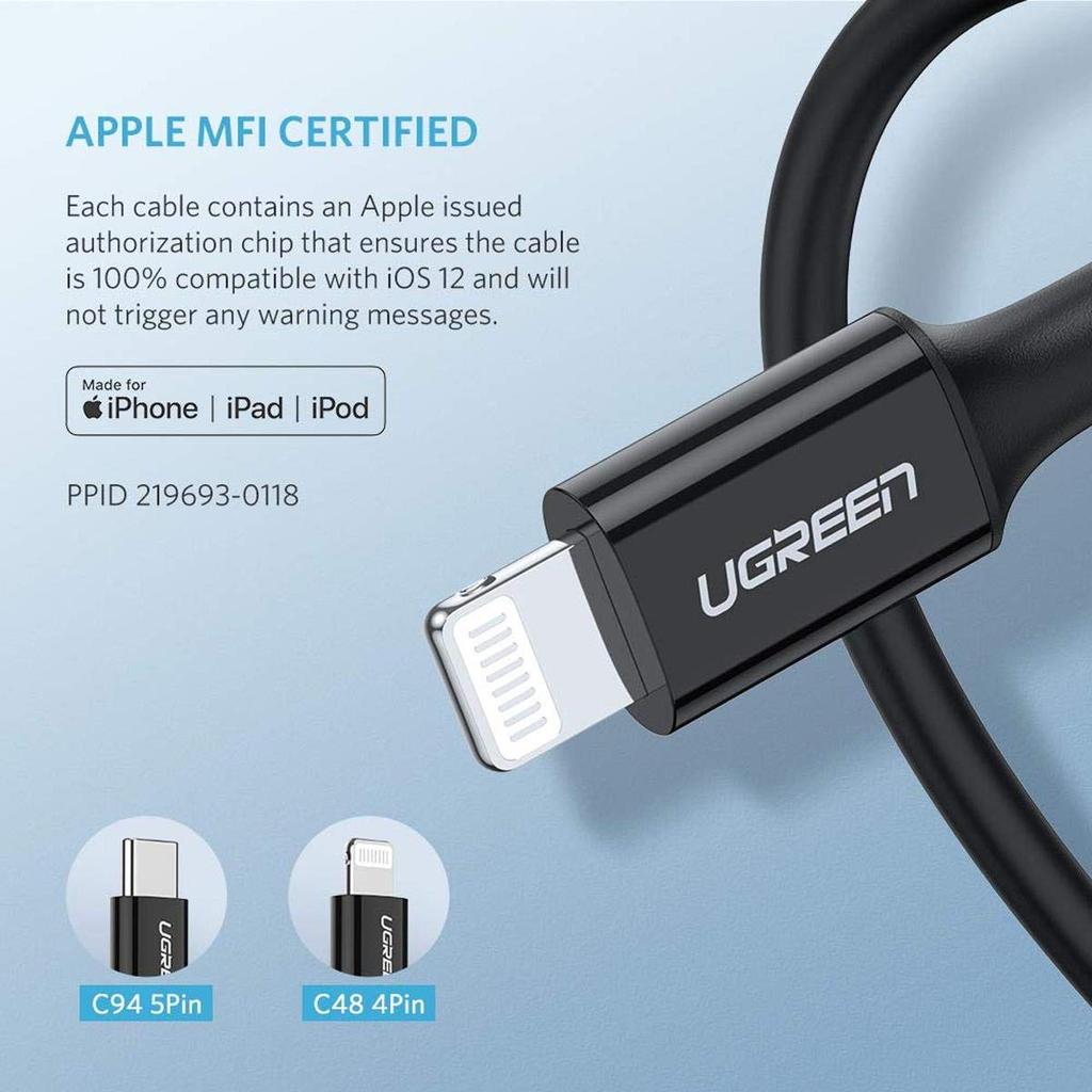 UGREEN USB-C to Lightning M/M Cable Rubber Shell 2m Black - US171