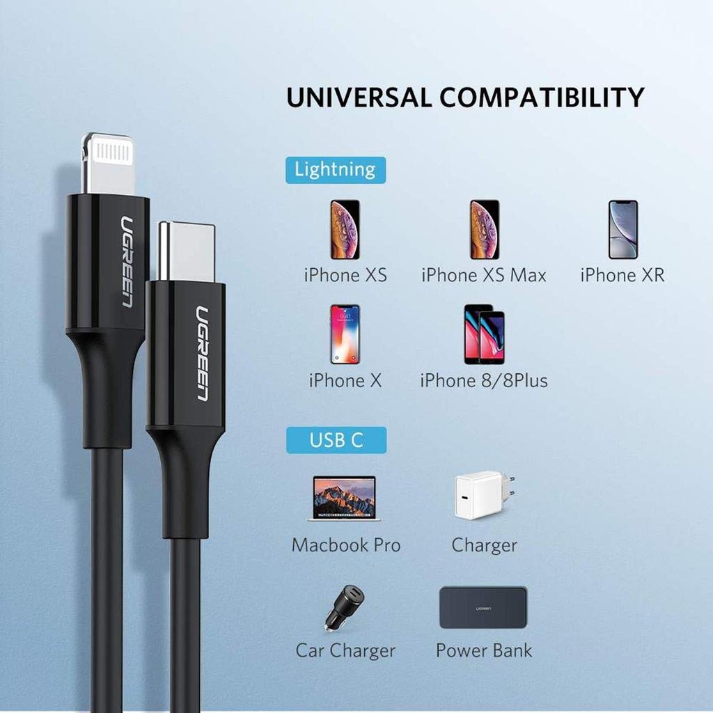 UGREEN USB-C to Lightning M/M Cable Rubber Shell 2m Black - US171