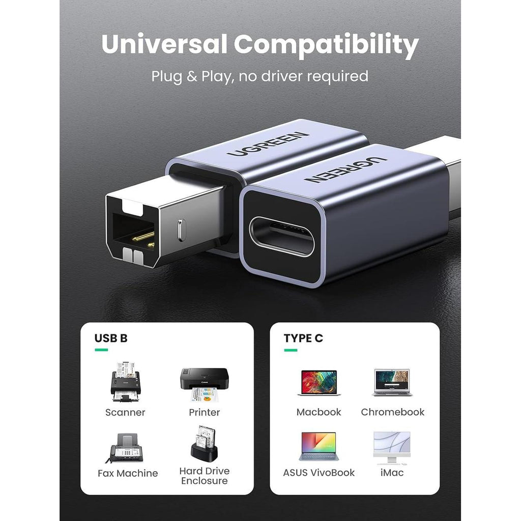 UGREEN USB2.0 USB-C/F to USB2.0 B/M Adapter Aluminum Case US382
