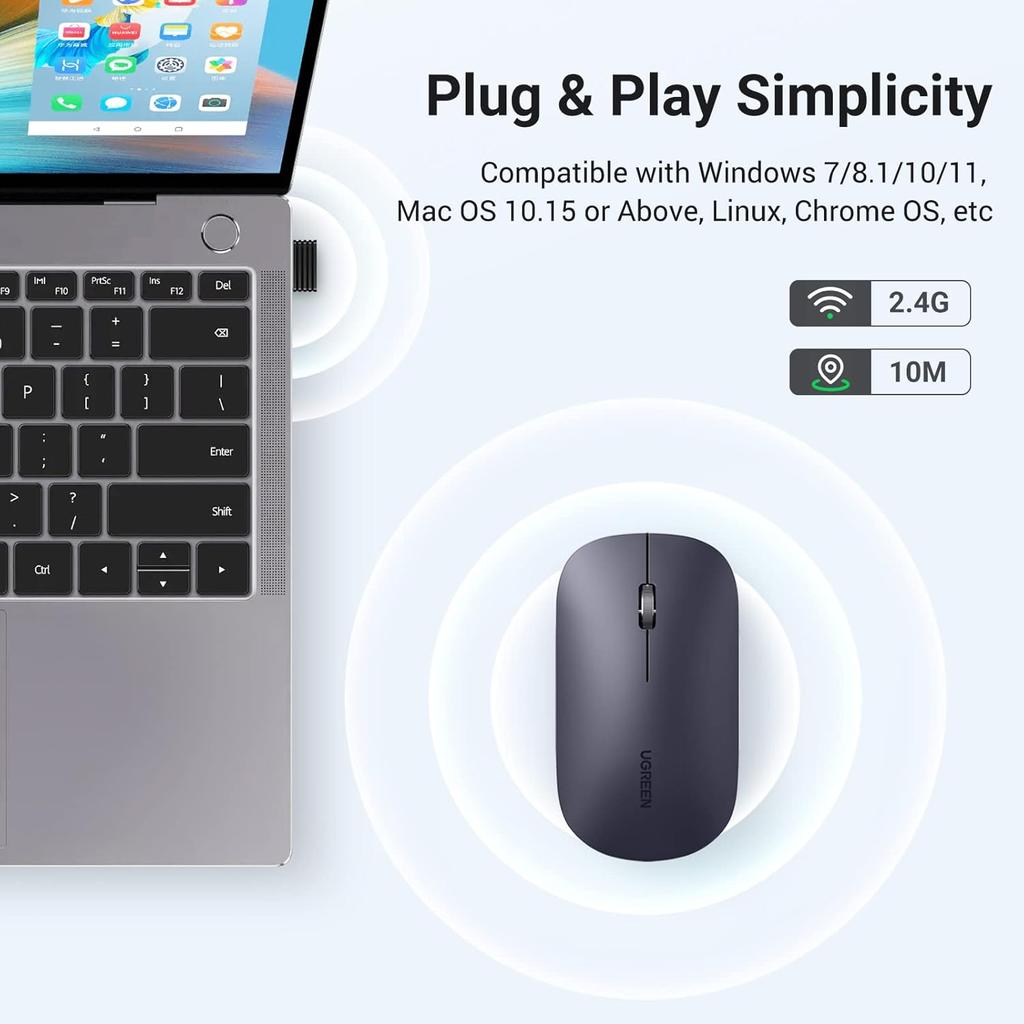 UGREEN Ultra Slim Portable Wireless Mouse (Black)-MU001
