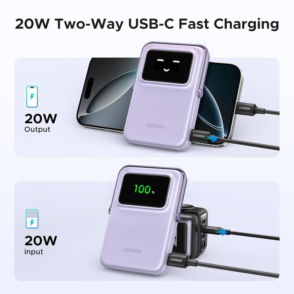 UGREEN Uno Magnetic Wireless Power Bank   10000mAh 20W Purple - PB572