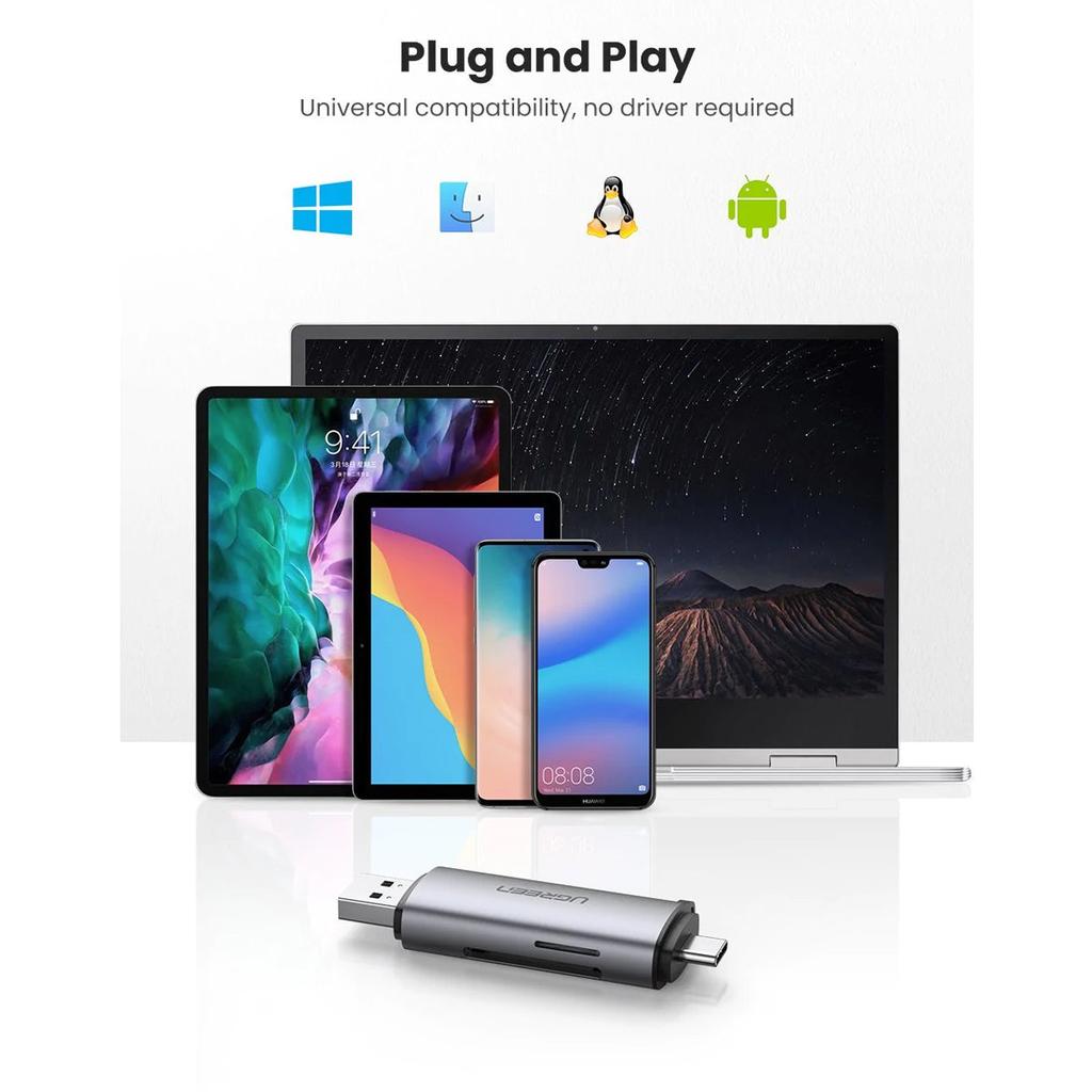 UGREEN USB-C/USB-A Card Reader black CM185