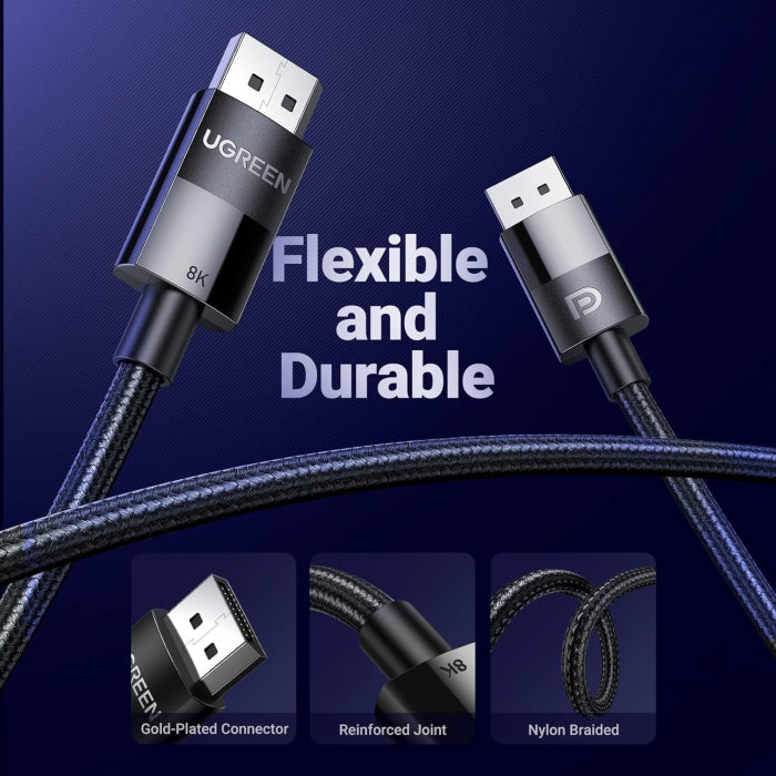 UGreen DP114 DisplayPort 1.4 Male to Male Nylon Braided Cable 3m - Black
