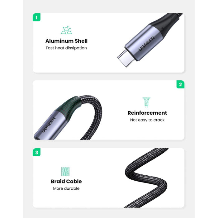UGreen USB-C 3.1 M/M Gen2 5A Cable With Braided 1m - Black US355