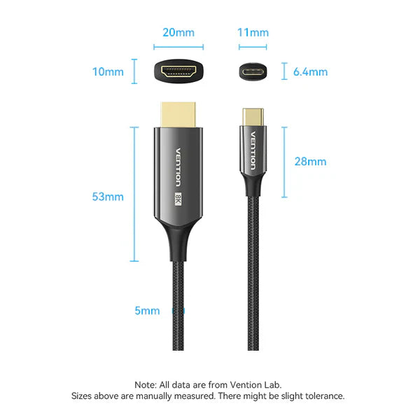 USB-C to HDMI-A 8K HD Cable 1.8M Cotton Braided Black Zinc Alloy