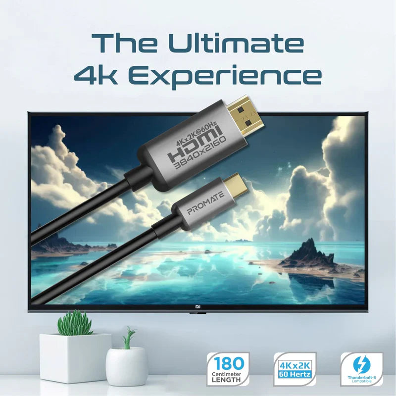 Promate USB-C to HDMI Audio Video Cable with UltraHD Support