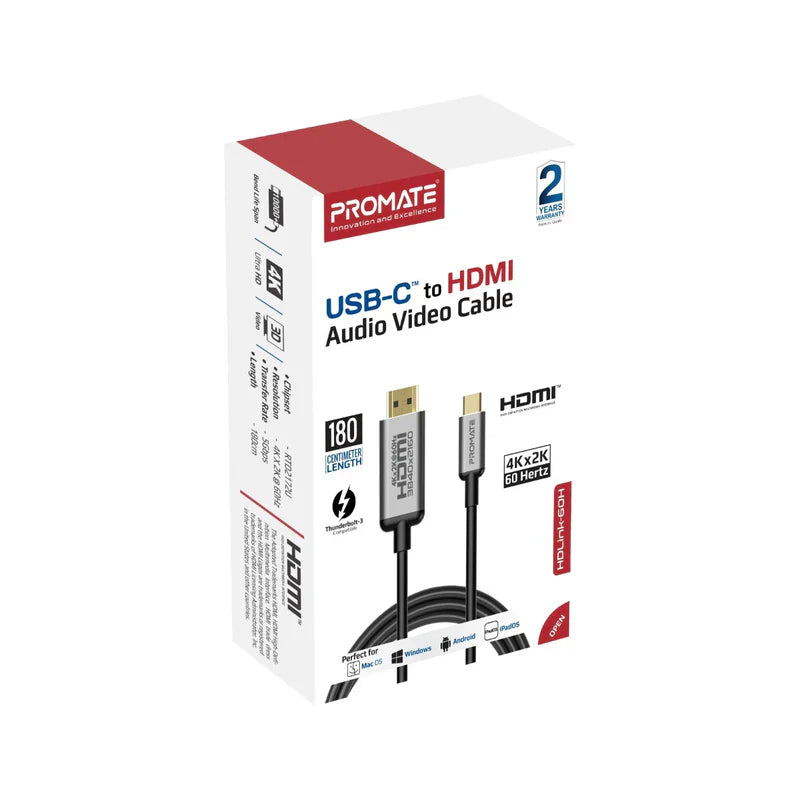Promate USB-C to HDMI Audio Video Cable with UltraHD Support