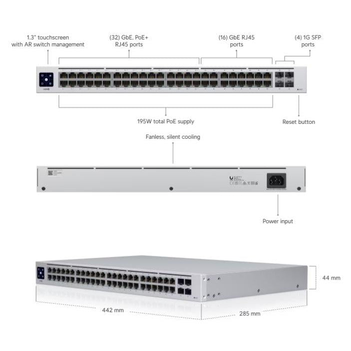 Ubiquiti Standard 48 PoE 48-port, Layer 2 PoE switch with a silent, fanless cooling system