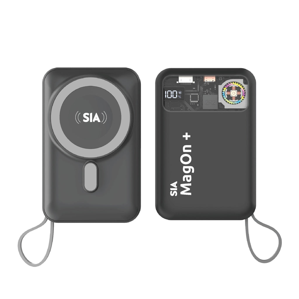 SIA Magnetic 10000mAh Power Bank | RGB Fan | PD 20W | 15W Wireless – Gray