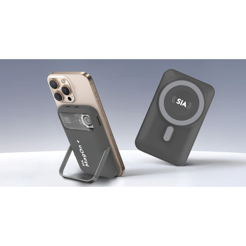SIA 10000mAh Magnetic Power Bank with RGB Cooling Fan & Aluminum Stand – Gray