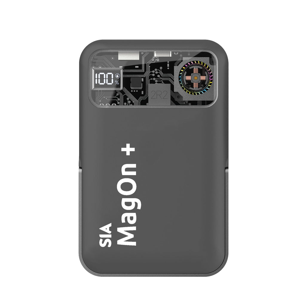 SIA 10000mAh Magnetic Power Bank with RGB Cooling Fan & Aluminum Stand – Gray