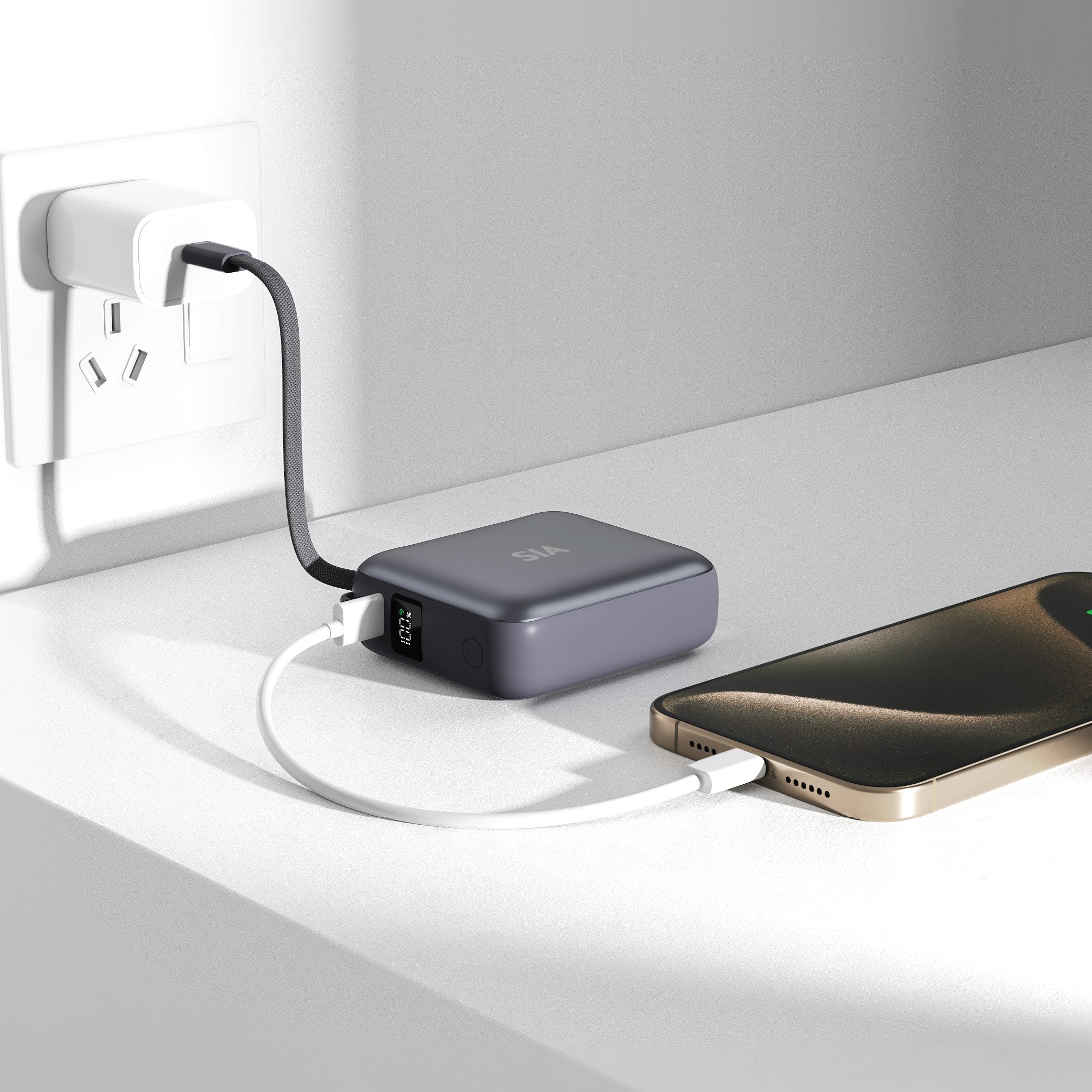 SIA Volt Link SIPB35WTC-GR POWER BANK 10K Mah 35W PD/PPS WITH BUILT IN TYPE-C CABLE GRAY