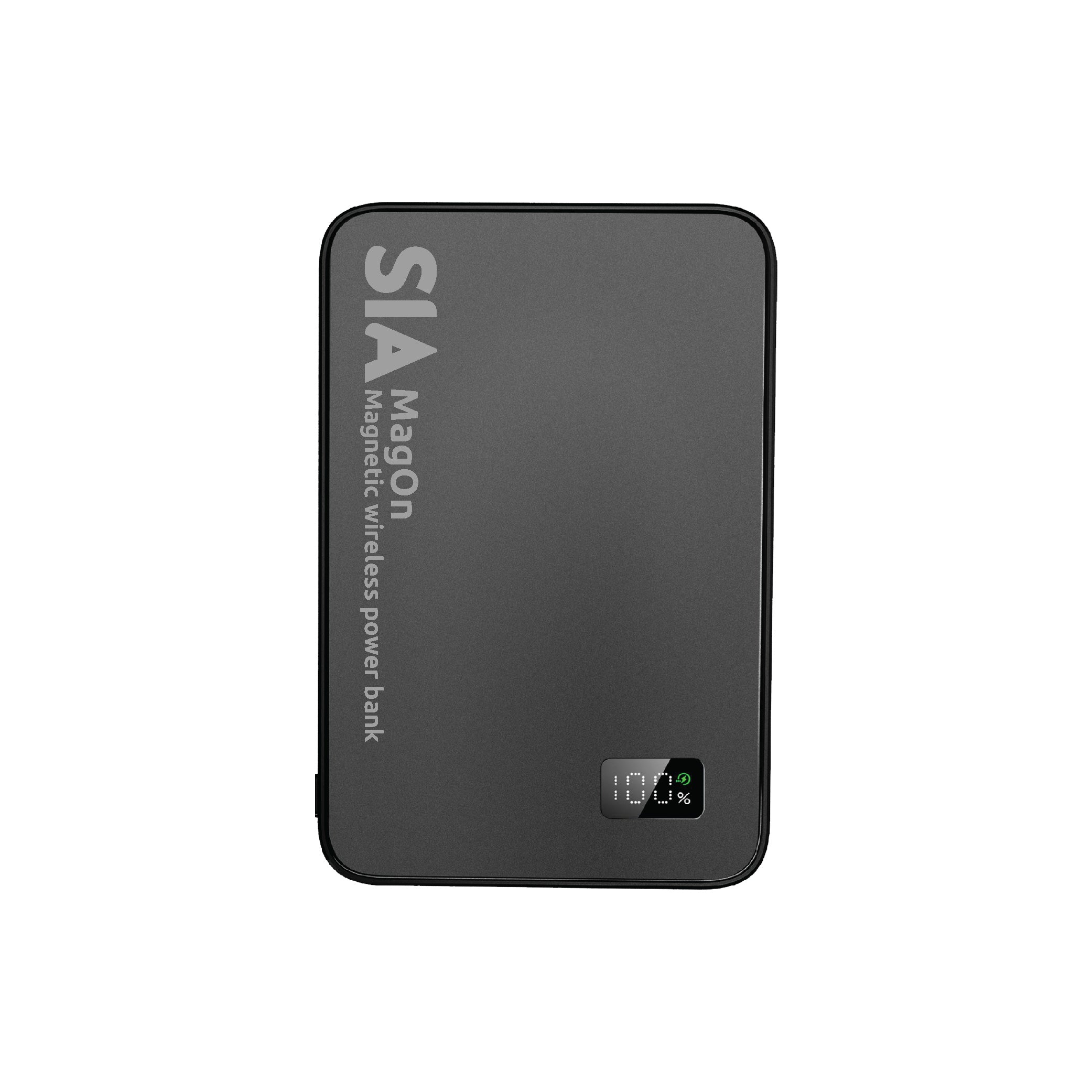 SIA MagOn Magnetic power bank metal Body PD 20W-Wireless Charging 15W 10000Mah black