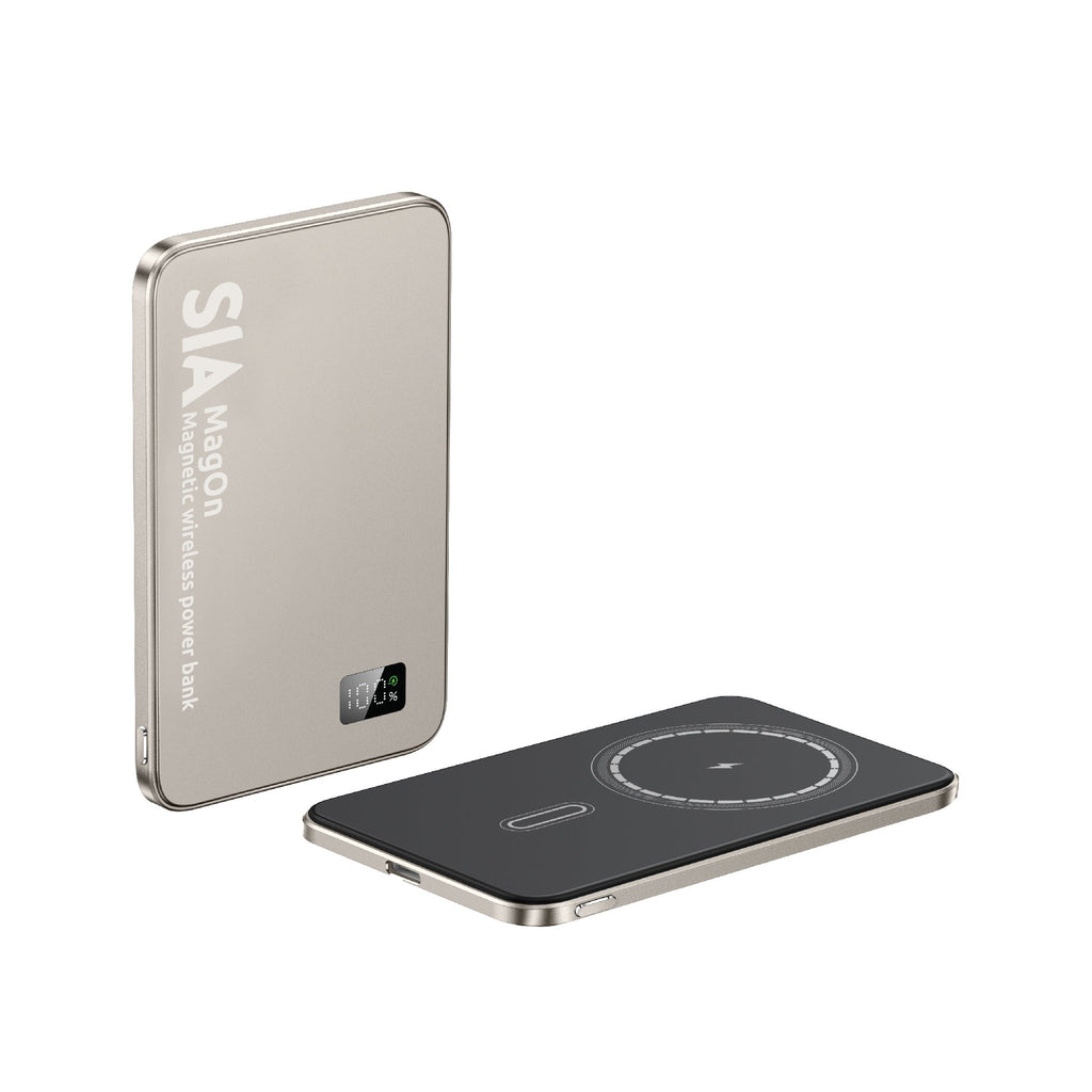 SIA MagOn Magnetic power bank metal Body PD 20W -Wireless Charging 15W5000Mah natural Titanume
