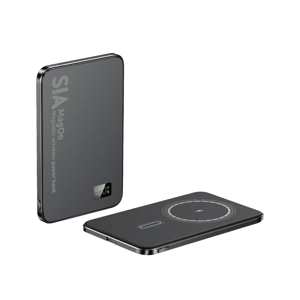 SIA MagOn Magnetic power bank metal Body PD 20W-Wireless Charging 15W 10000Mah black