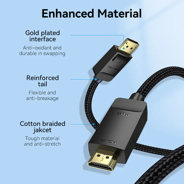 Vention 4K DisplayPort Male to HDMI Male HD Cable 3M Black