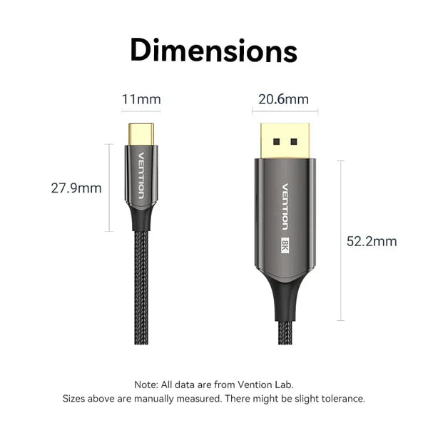 Vention 8K Bi-Directional USB-C to DisplayPort Cable 2M Cotton Braided Black
