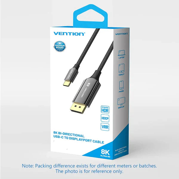 Vention 8K Bi-Directional USB-C to DisplayPort Cable 2M Cotton Braided Black