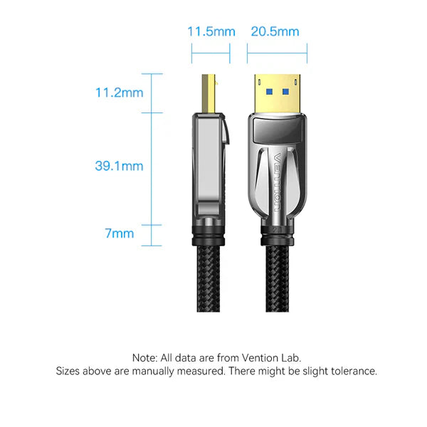 Vention Display Port 2.1 Male to Male 16K HD Cable 5M Cotton Braided Black