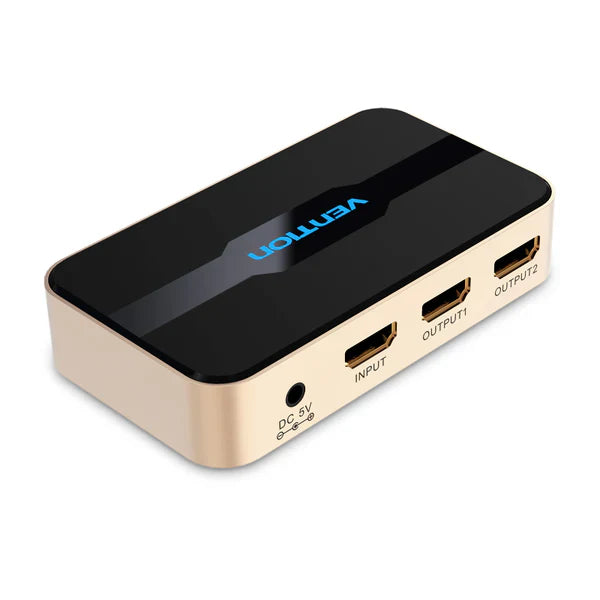 Vention HDMI Splitter 1 Input 4 Output 4K30Hz Gold Aluminum Alloy Type UK Standard