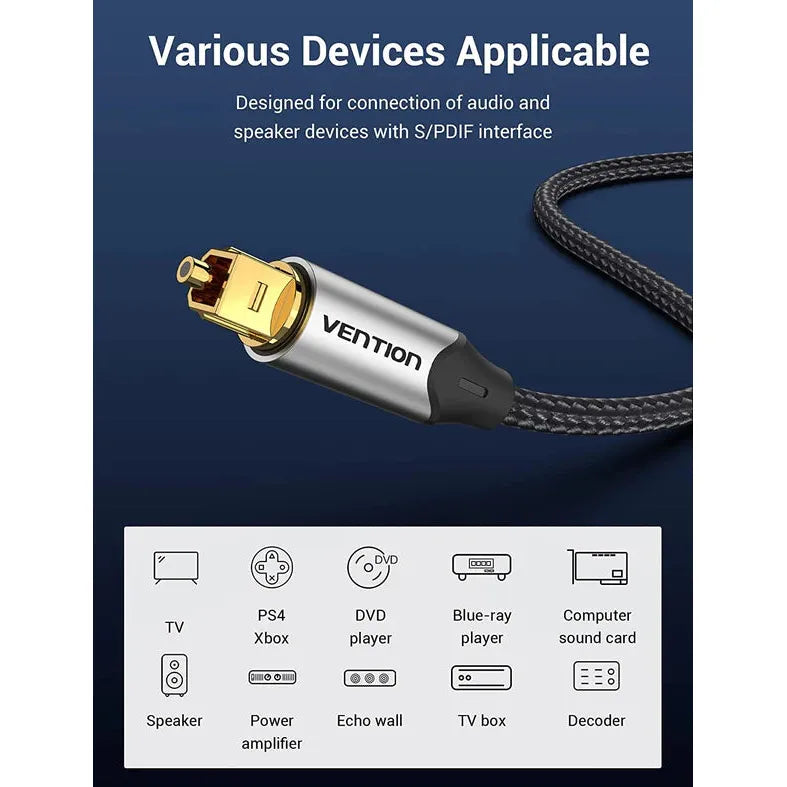Vention Optical Fiber Audio Cable 2M Aluminum Alloy Type Gray