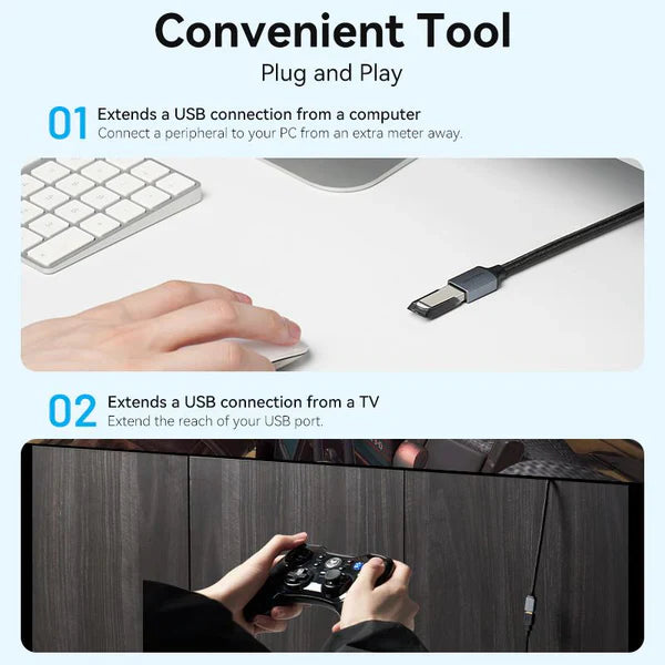Vention USB 3.0 A Male to Female Extension Cable 1.5M Gray Braided