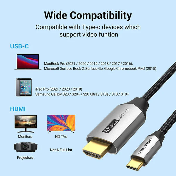 Vention USB-C to HDMI 4K Cable 2M Cotton Braided Black