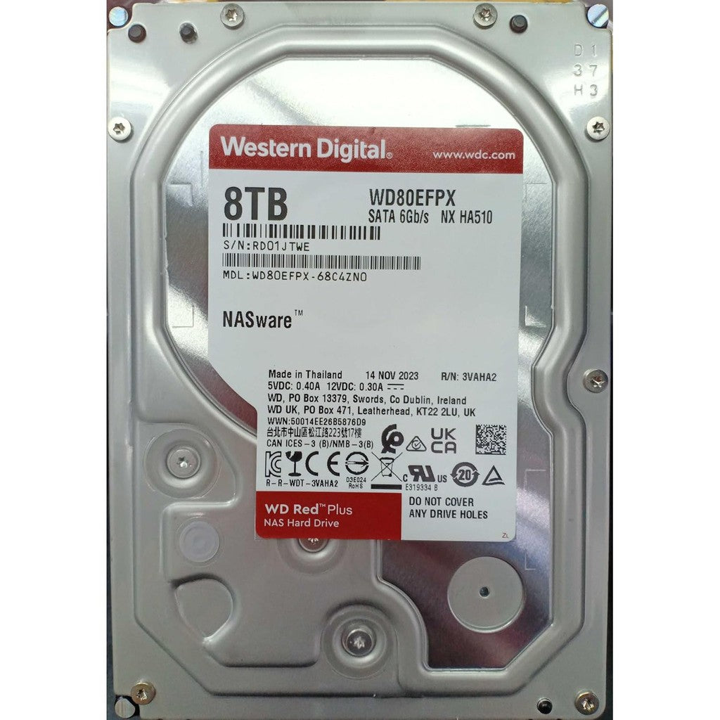 WD Red Plus 8TB NAS Hard Drive - 5400 RPM Class SATA 6Gb/s, CMR, 128MB Cache, 3.5 Inch - WD80EFPX