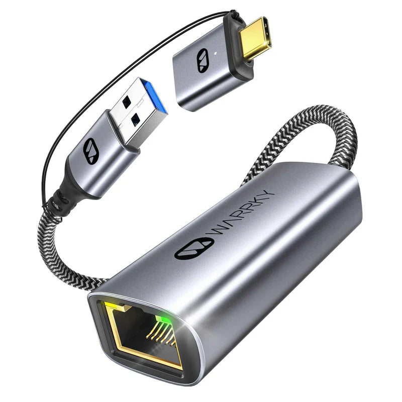 Warrky USB A/C to Ethernet 0.83 Ft Adapter