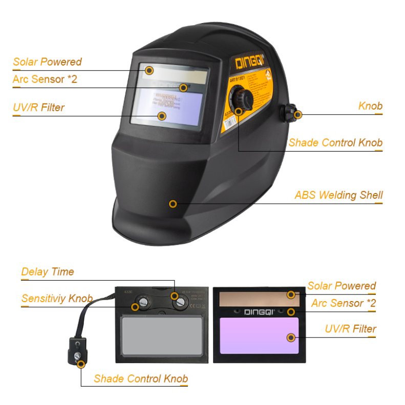 Welding Helmet PP Material Solar Battery Auto Darkening Safety 93x43 Visual
