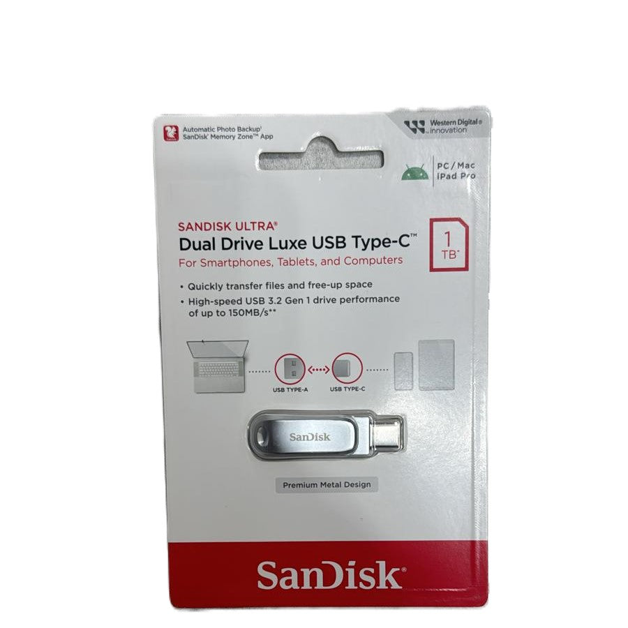 Sandisk Ultra Dual Drive Luxe Flash Drive – 1Tb / 400Mb/S/ Usb 3.2 Gen 1 / Type-C / Silver